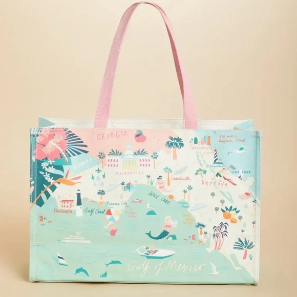 Spartina 449 Coastal Map Tote — Pink & Aqua - Picture 2 of 3